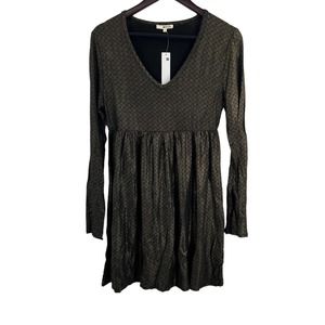 LA Made V Neck Long Sleeve Gold Metallic‎ Dress Small New